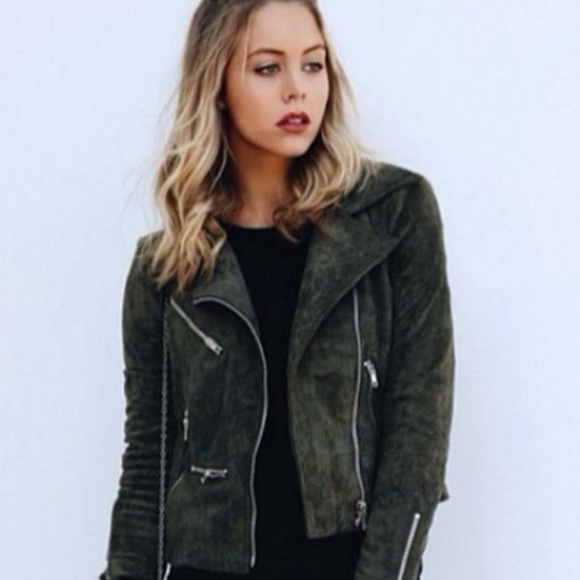 SL8 Jackets & Blazers - SL8 Green Suede Moto motorcycle jacket leather L
